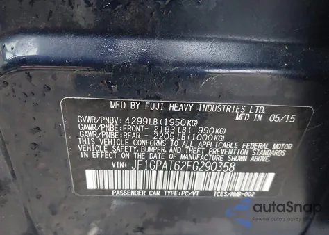 2015 Subaru Impreza 2.0I Sport Premium z USA, uszkodzony, nr VIN JF1GPAT62FG290358